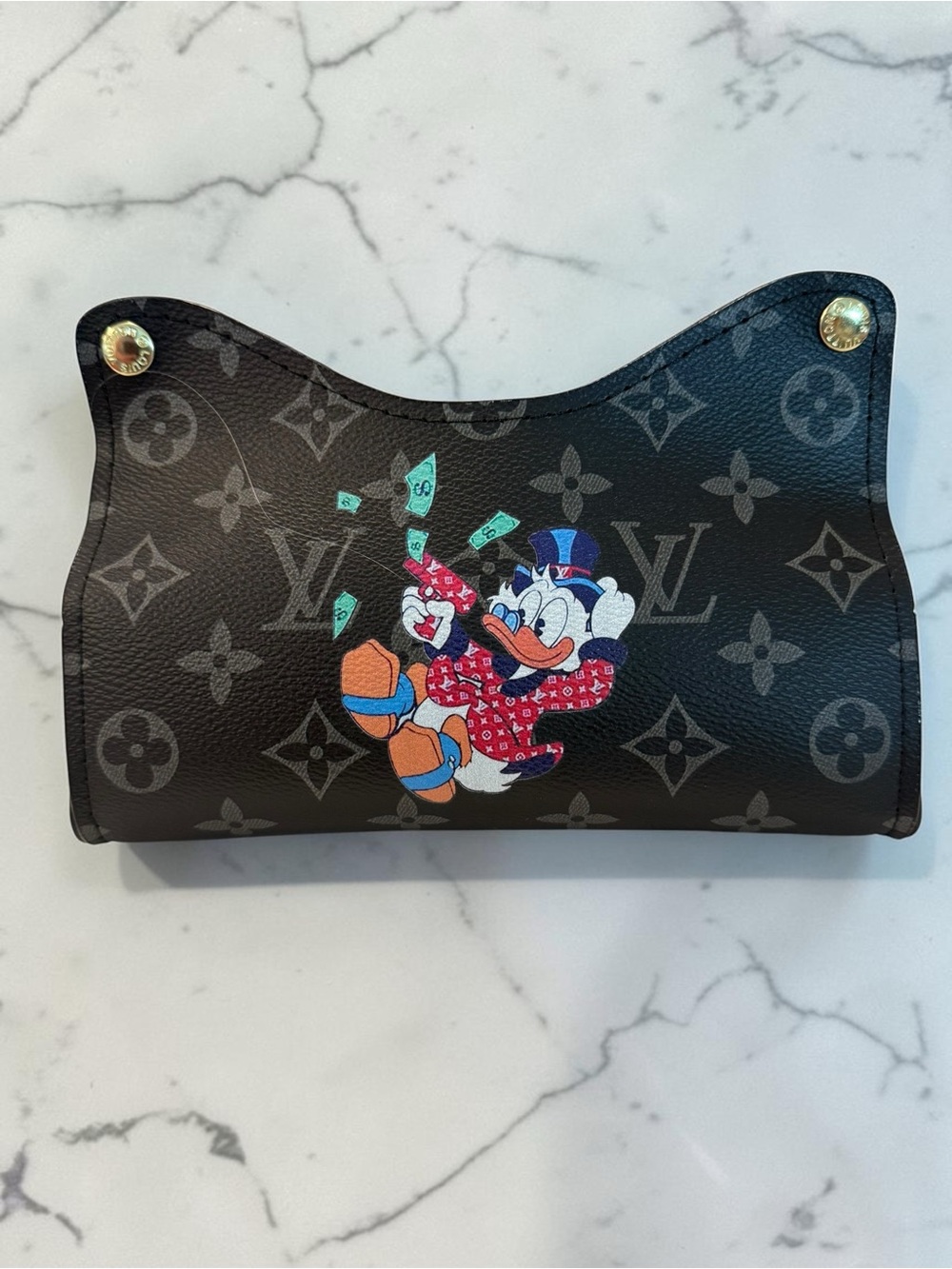 NWOT Source Unknown Black Monogram Donald Duck Tissue Box Holder